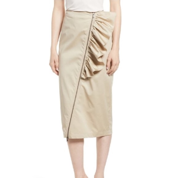 Chelsea28 Asymmetrical Zip Ruffle Midi Skirt - Picture 1 of 7